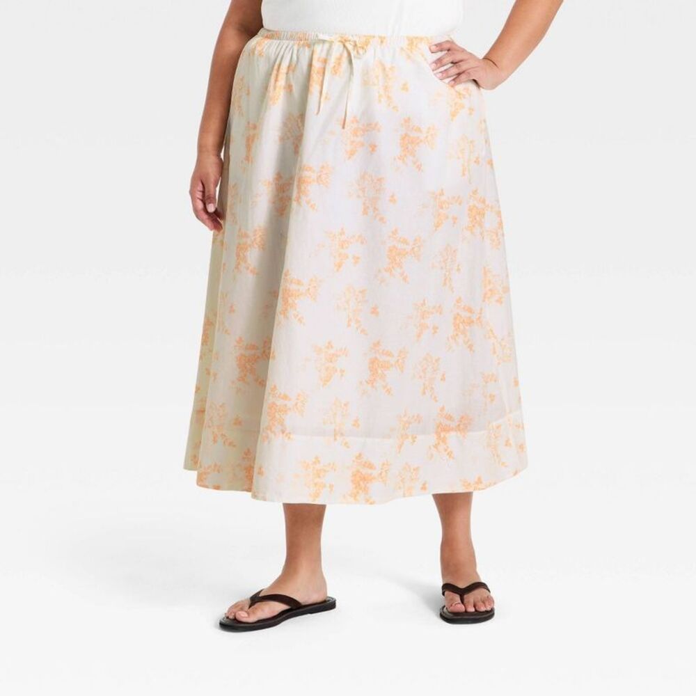 Women's Midi A-Line Skirt - Cream Floral XXL